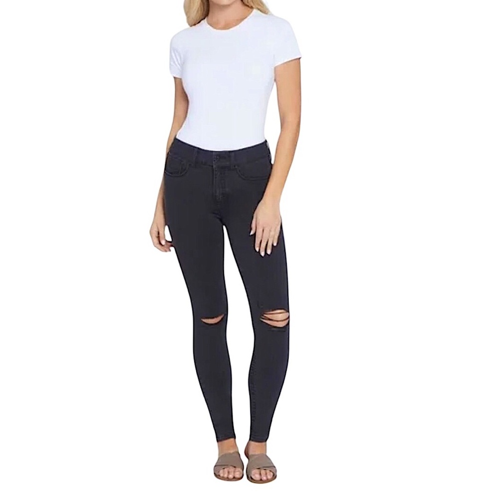 Seven7 Cotton Stretchy‎ Black Wash Tummy Less High Rise Skinny Ripped Jeans 6